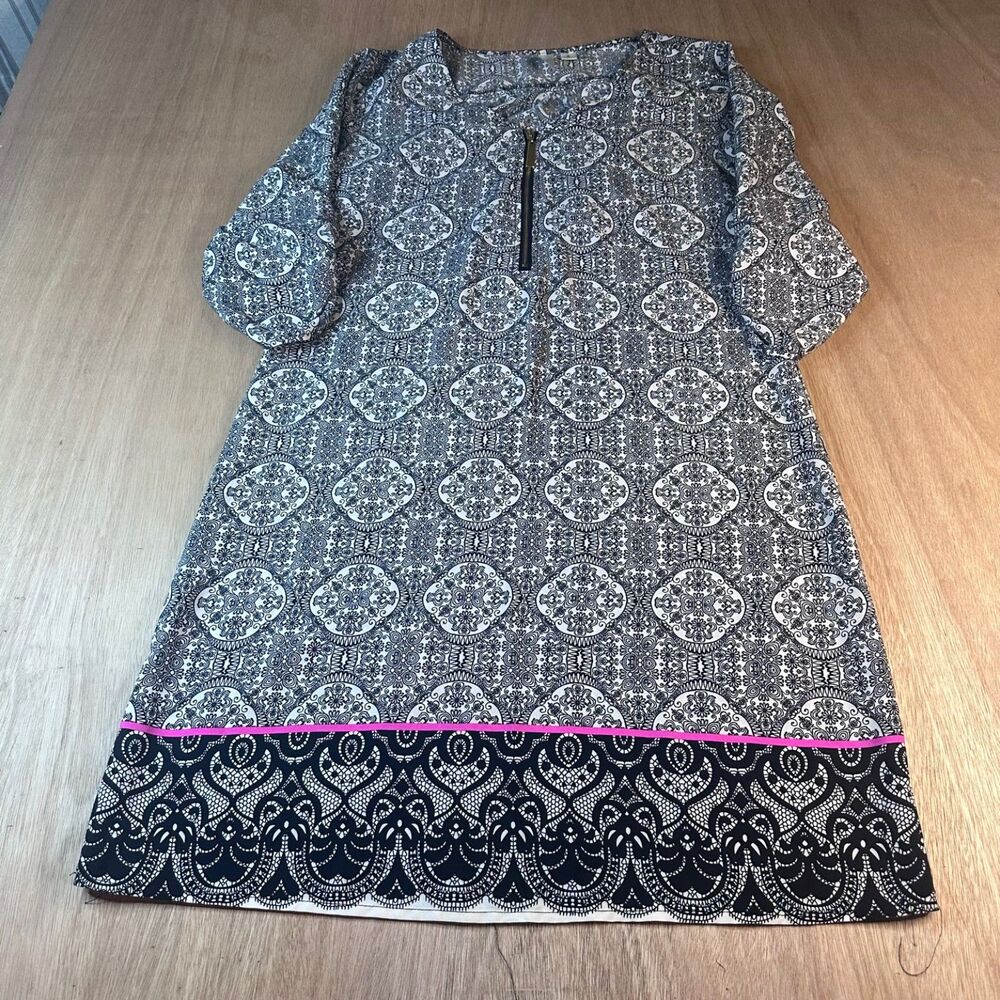 A‎ New Day Black White Print 3/4 Sleeve Tunic Dress Women’s S